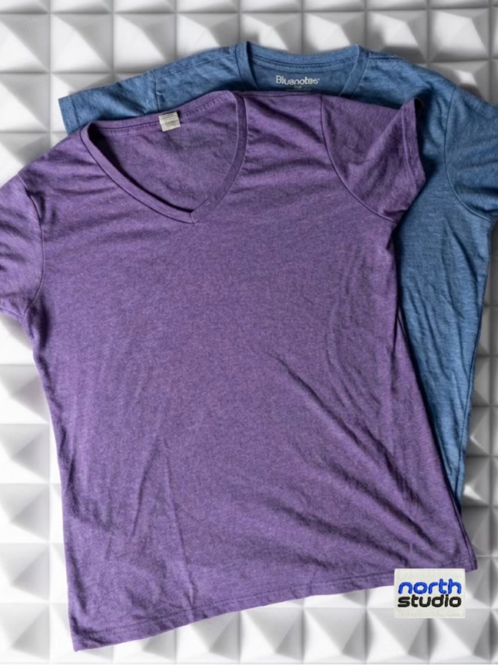 Bluenote & Gildan Purple and Heather Blue V-Neck & Crew Tee Set (2 Shirts)